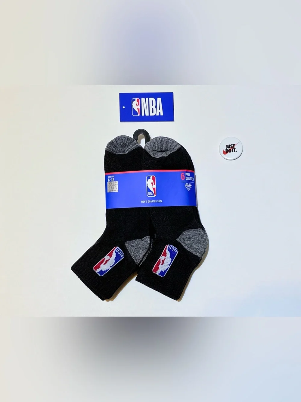 NBA Men's Quarter Crew Socks 6-Pack - Black & Gray